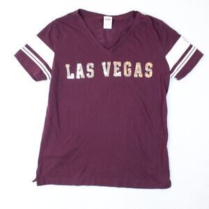 Victoria's Secret PINK Las Vegas T Shirt Womens Medium Maroon Sequin Bling Y2K